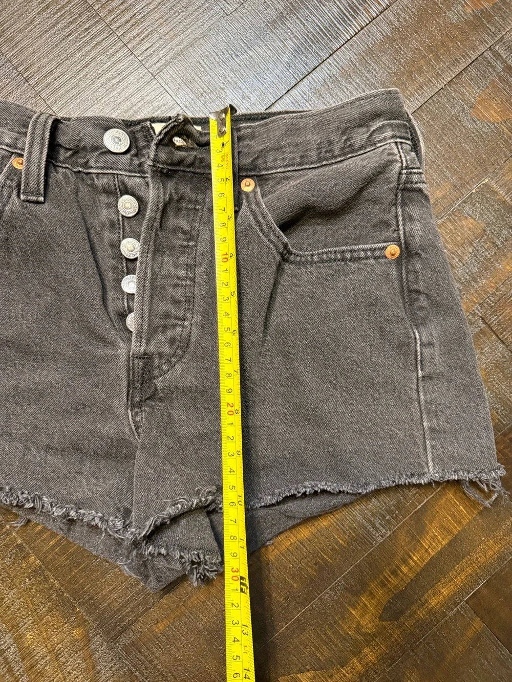 Levi's Charcoal Black Button-Fly Frayed Hem Jean Shorts
